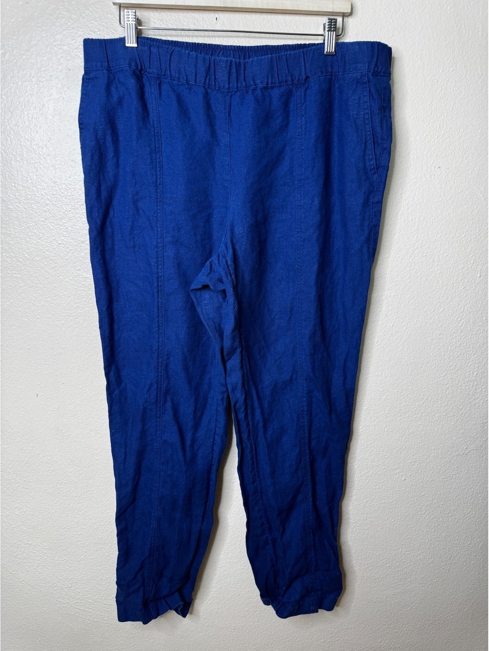 J.Jill Womens L Love Linen Blue Pull On Crop Pants Elastic Waist Pockets